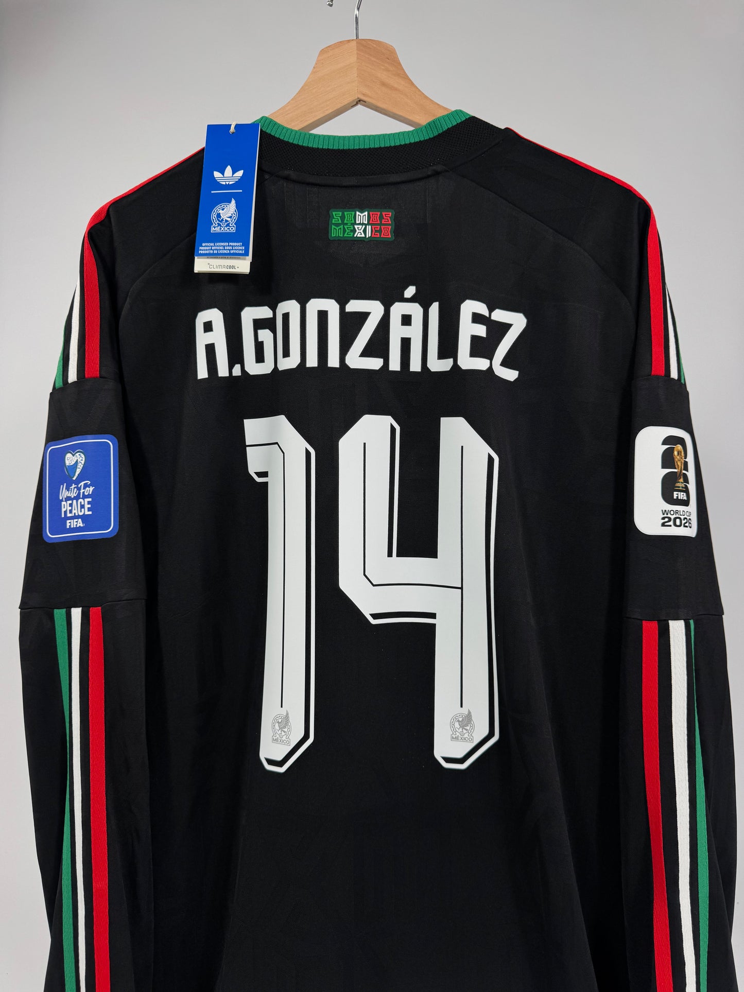 2026 ADIDAS MEXICO 3RD JERSEY LONG SLEEVE PLAYER VERSION ARMANDO GONZALEZ 14 NEW WITH TAGS (XL)