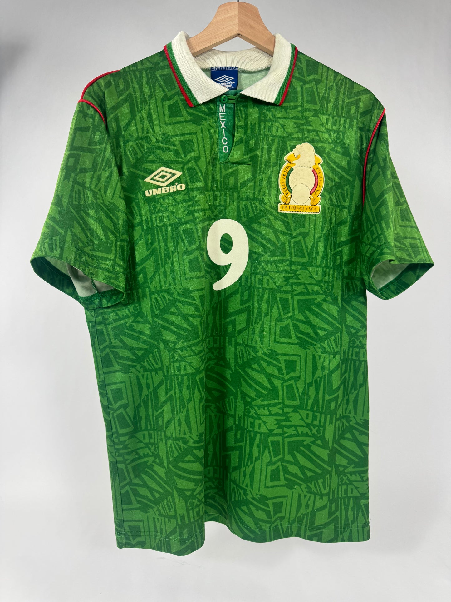 1994 UMBRO MEXICO HOME JERSEY HUGO SANCHEZ 9-(M)
