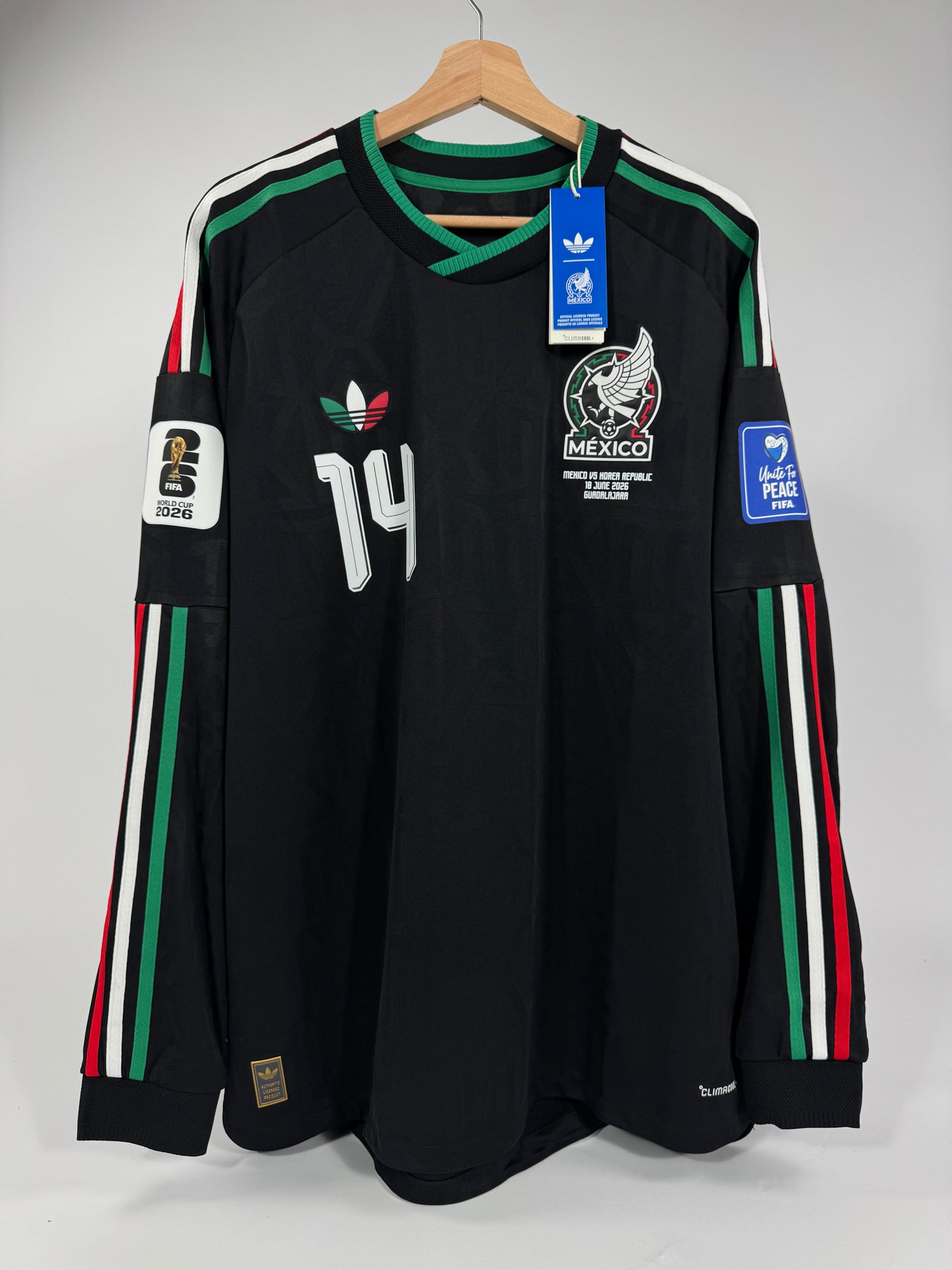2026 ADIDAS MEXICO 3RD JERSEY LONG SLEEVE PLAYER VERSION ARMANDO GONZALEZ 14 NEW WITH TAGS (XL)
