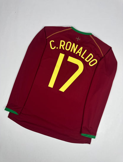 2006 NIKE PORTUGAL LONG SLEEVE HOME KIT CRISTIANO RONALDO 17-(XL)