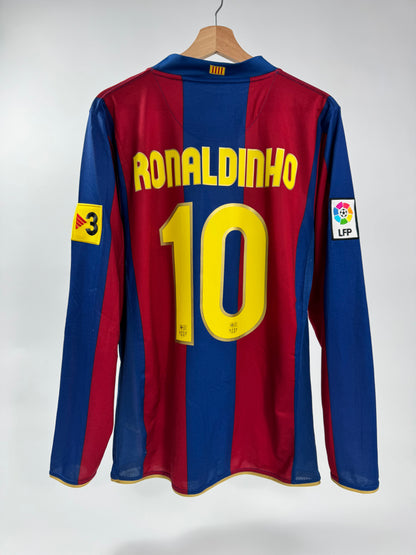 2007 NIKE FC BARCELONA HOME RONALDINHO 10 LONG SLEEVE (M)