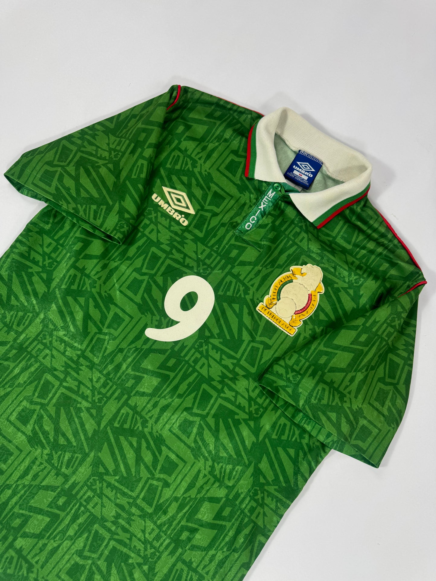 1994 UMBRO MEXICO HOME JERSEY HUGO SANCHEZ 9-(M)