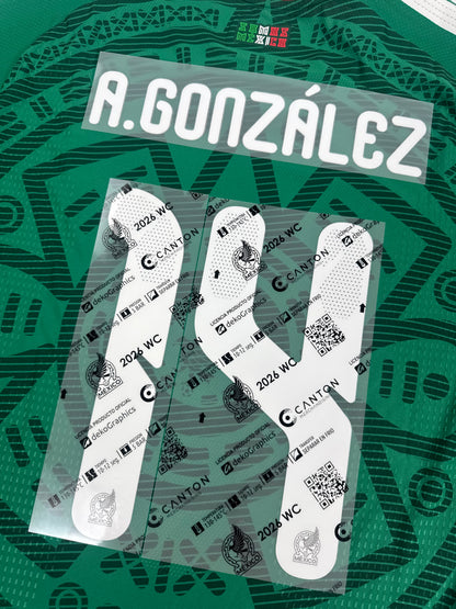 2026 MEXICO OFFICIAL NAME/NUMBER SET ARMANDO GONZALEZ 14