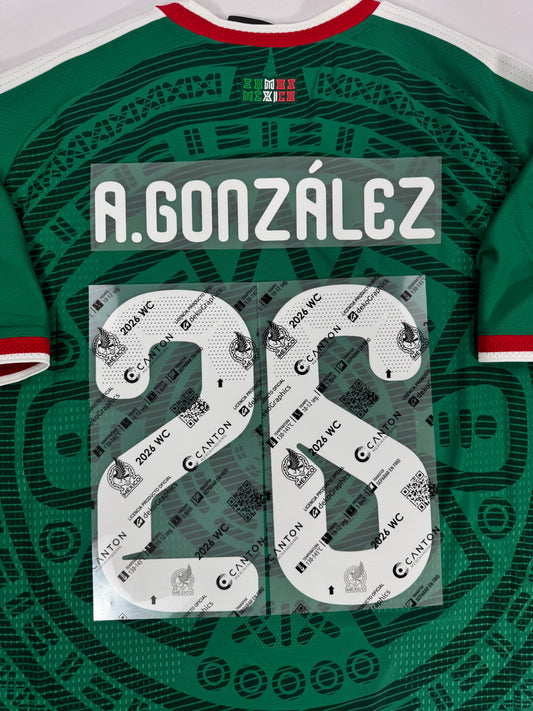 2026 OFFICIAL MEXICO WORLD CUP HOME NAME SET ARMANDO GONZALEZ 26