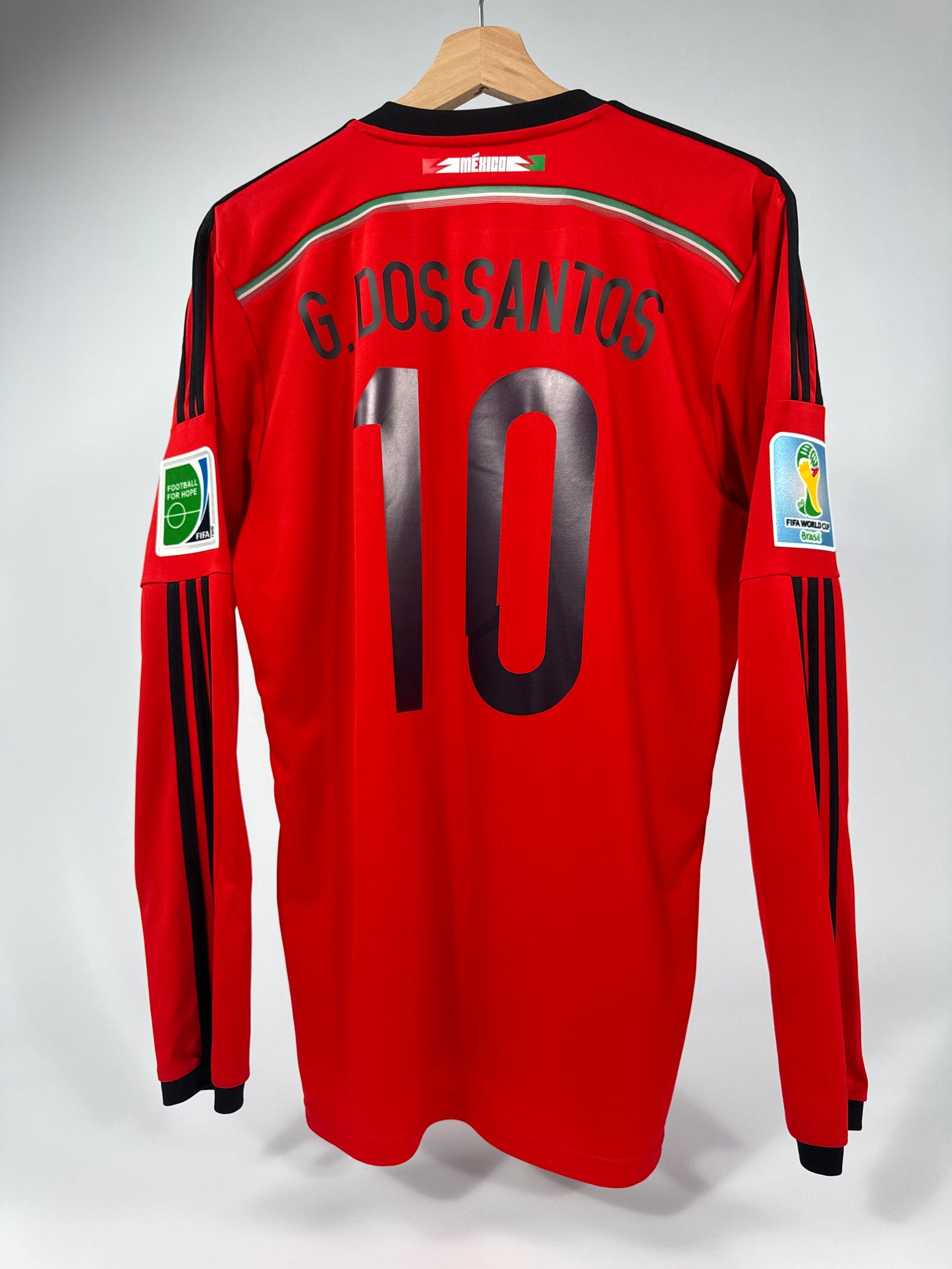 2014 ADIDAS MEXICO HOME JERSEY LONG SLEEVE DOS SANTOS 10 (M)