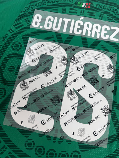 2026 MEXICO OFFICIAL NAME/NUMBER SET BRIAN GUTIERREZ 26