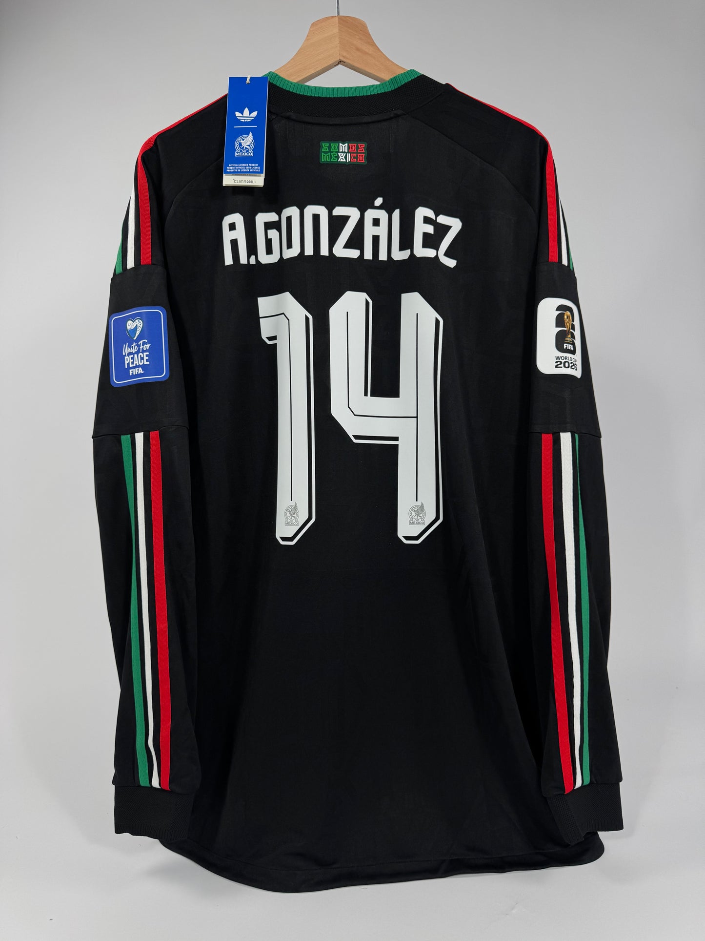 2026 ADIDAS MEXICO 3RD JERSEY LONG SLEEVE PLAYER VERSION ARMANDO GONZALEZ 14 NEW WITH TAGS (XL)