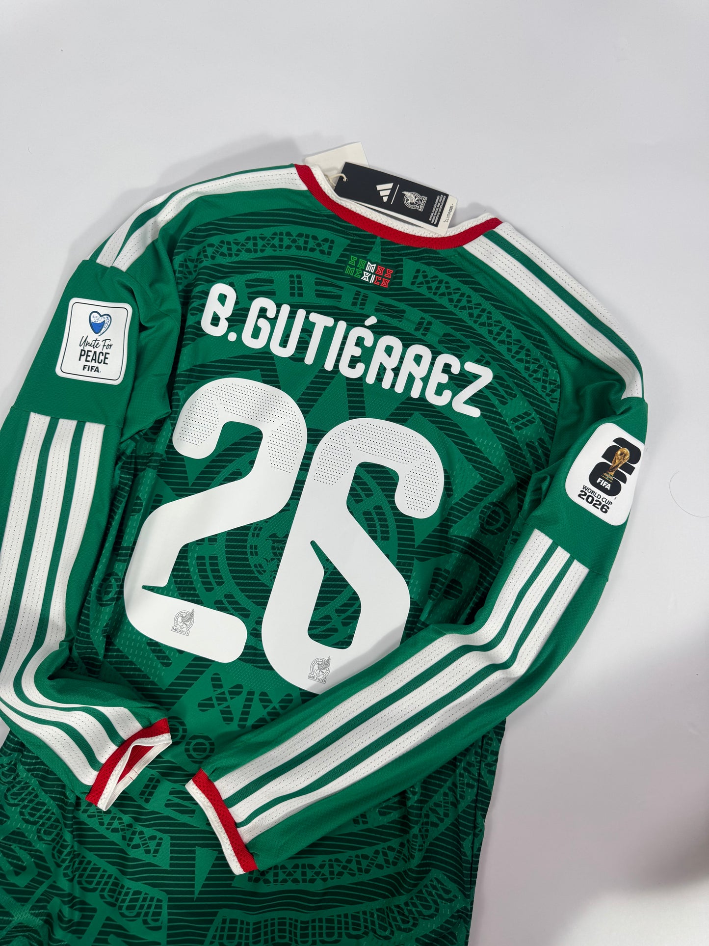 2026 ADIDAS MEXICO WORLD CUP HOME JERSEY LONG SLEEVE BRIAN GUTIERREZ 26 (M)