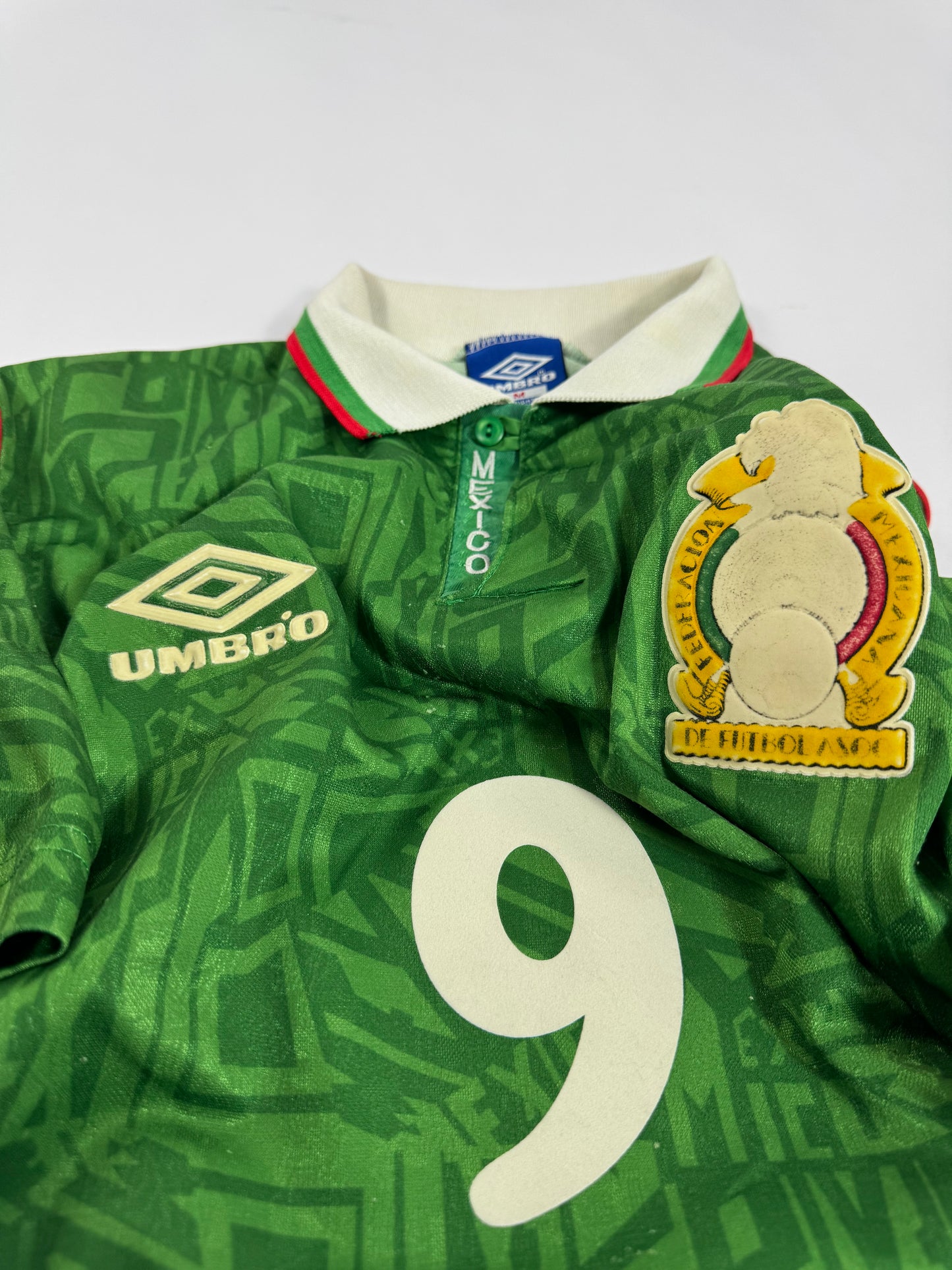1994 UMBRO MEXICO HOME JERSEY HUGO SANCHEZ 9-(M)