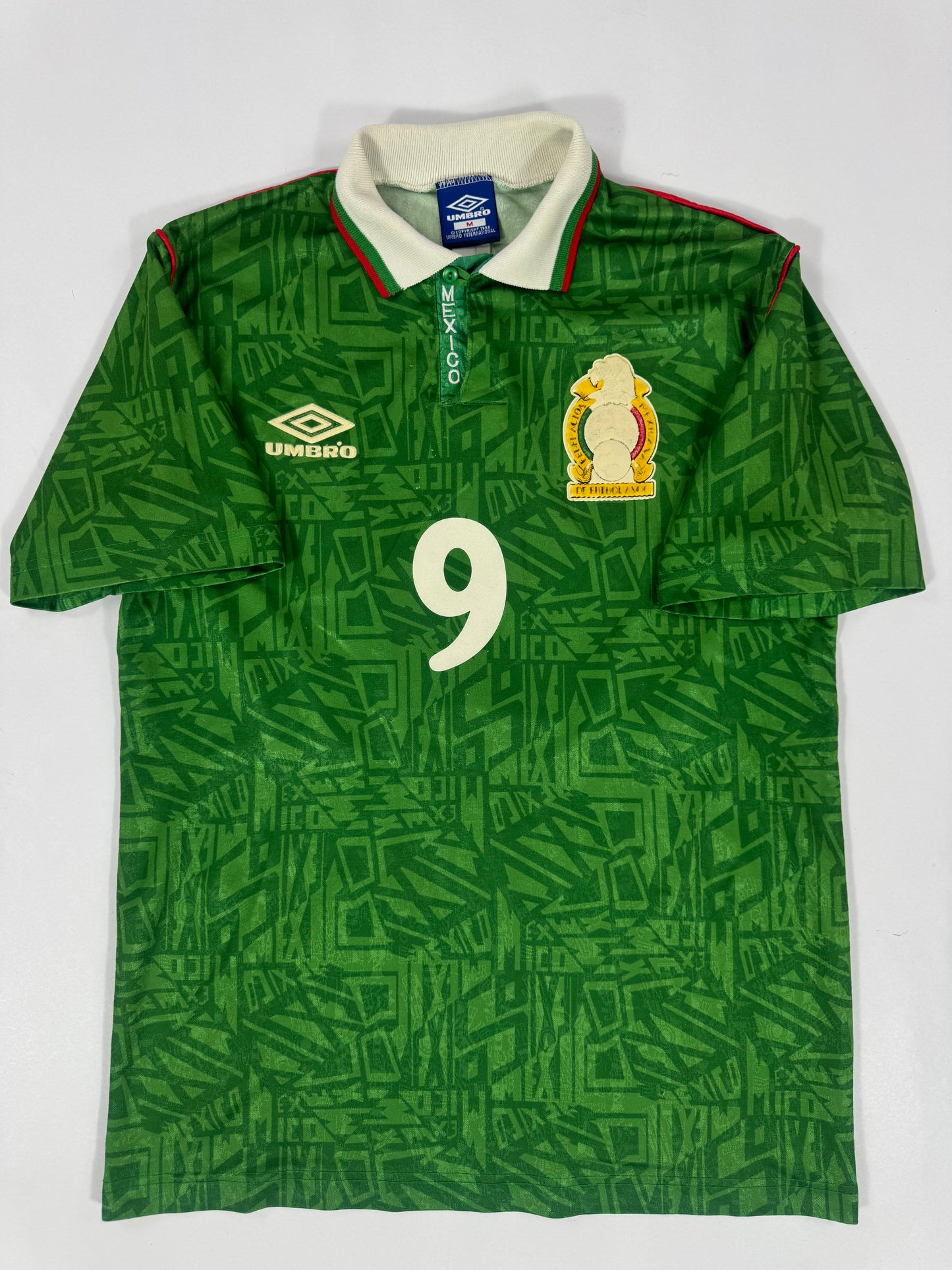 1994 UMBRO MEXICO HOME JERSEY HUGO SANCHEZ 9-(M)