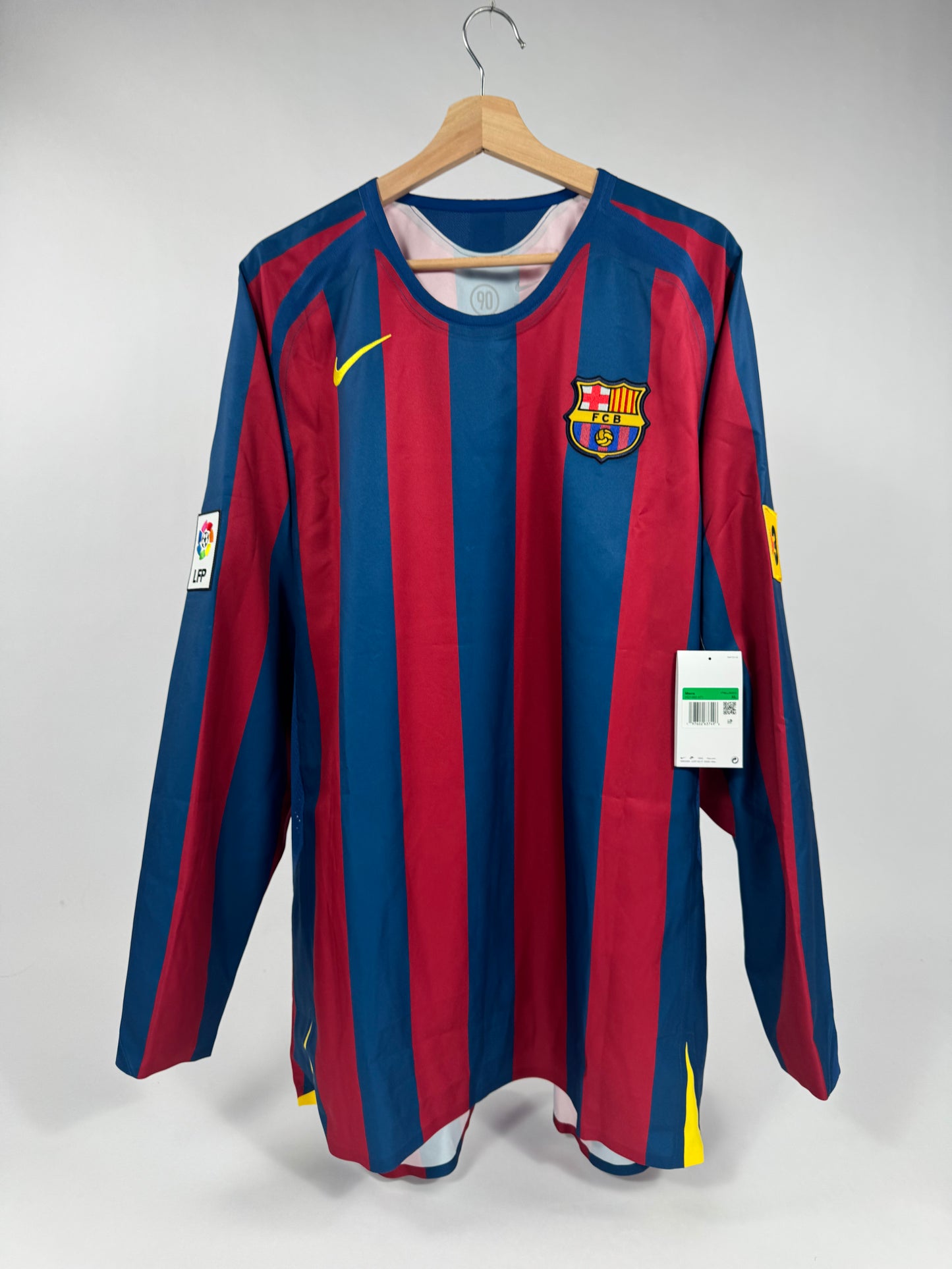 2025 RE ISSUE FC Barcelona Home 2005 T90 Long sleeve Jersey-Ronaldinho 10 (XL)
